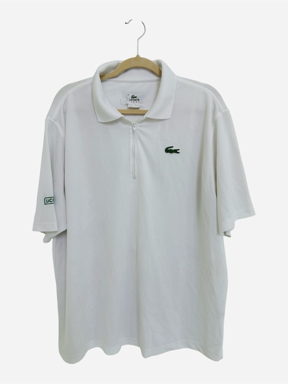 Lacoste White Sport short-sleeve featuring a quarter-zip Shirt Men’s Size 8